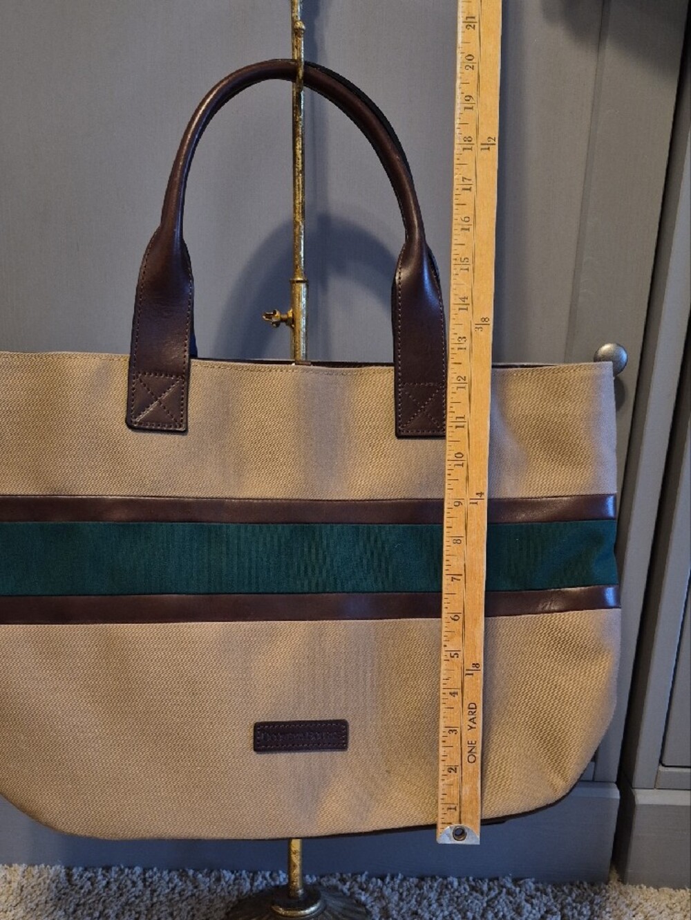 Vintage Dooney & Bourke Small Brooklawn Tote Tan Green Stripe - Picture 11 of 15